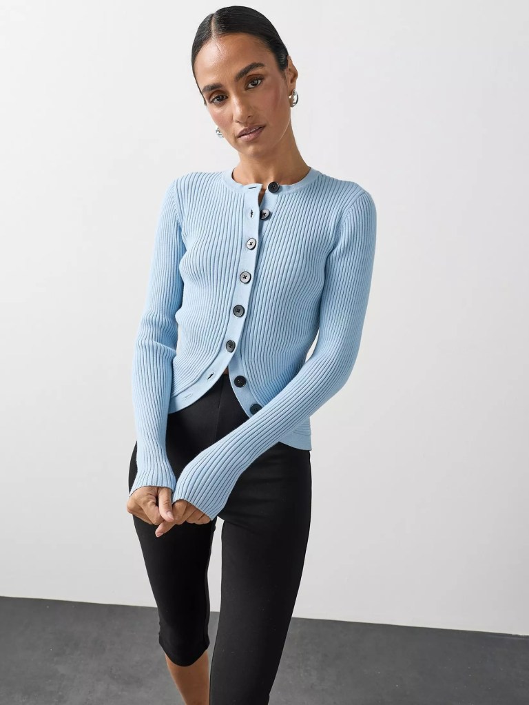 Very Michelle Keegan Ribbed Button-front Cardigan Top - Blue