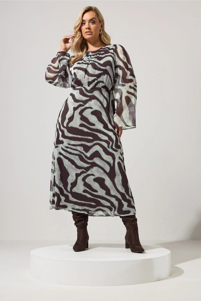 YOURS LONDON Curve Grey Zebra Keyhole Dress