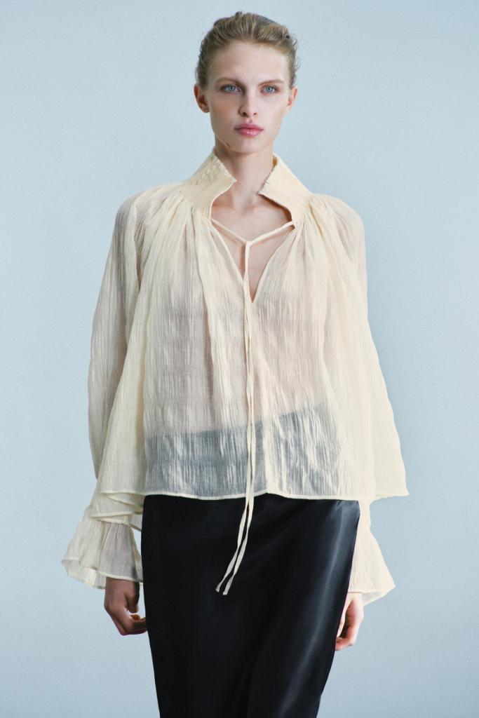 Zara ZW collection gathered lyocell blend blouse